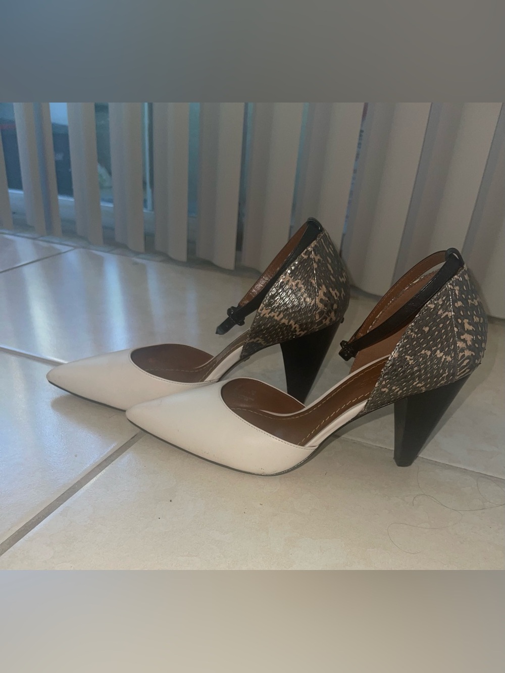 Coach Pointed-Toe Slingback Heels in White & Brown
